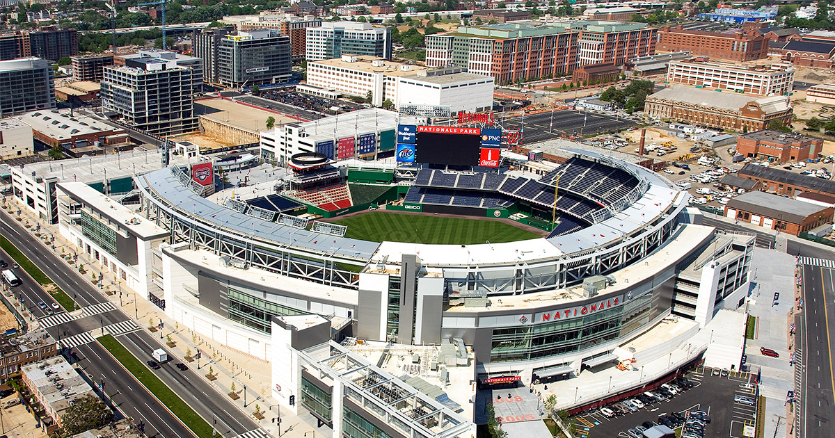Arial view of Nationals Park and the surrounding neighborhood in Washington, D.C. Photo Courtesy of Carol M. Highsmith and the Library of Congress.